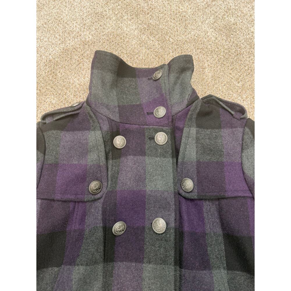 Women’s APT. 9 Plaid Pea Coat Purple Gray Black Medium - Picture 4 of 11